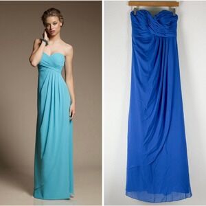 Mori Lee Madeline Gardner Chiffon Strapless Formal Dress Womens 12 Blue 642 NWT